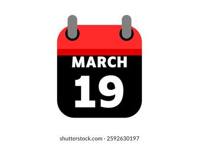 19 March calendar icon text page monthly web design on red, black and white background vector, icon, or illustration with the month of March 19