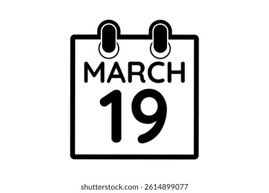 19 March calendar icon text page monthly web design on black and white background vector, icon, or illustration with the month of March 19
