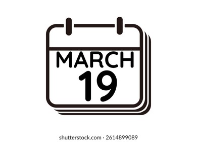 19 March calendar icon text page monthly web design on black and white background vector, icon, or illustration with the month of March 19