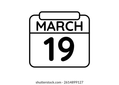 19 March calendar icon text page monthly web design on black and white background vector, icon, or illustration with the month of March 19