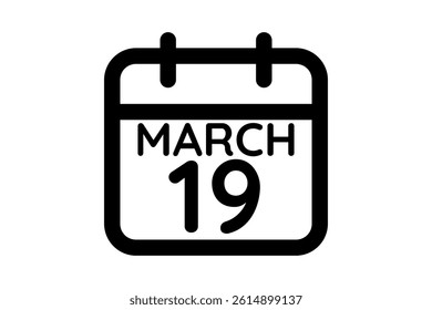 19 March calendar icon text page monthly web design on black and white background vector, icon, or illustration with the month of March 19