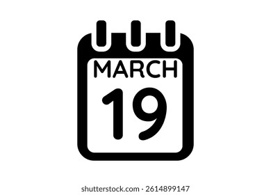 19 March calendar icon text page monthly web design on black and white background vector, icon, or illustration with the month of March 19