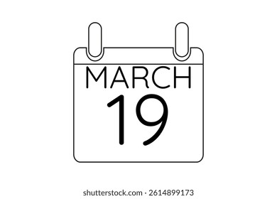 19 March calendar icon text page monthly web design on black and white background vector, icon, or illustration with the month of March 19