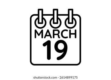 19 March calendar icon text page monthly web design on black and white background vector, icon, or illustration with the month of March 19