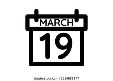 19 March calendar icon text page monthly web design on black and white background vector, icon, or illustration with the month of March 19
