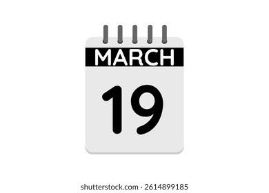 19 March calendar icon text page monthly web design on black and white background vector, icon, or illustration with the month of March 19