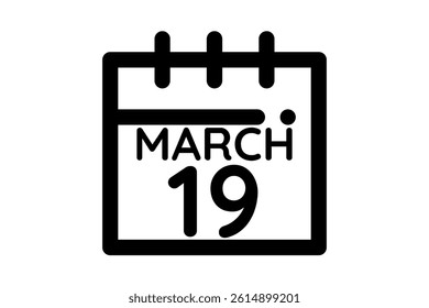 19 March calendar icon text page monthly web design on black and white background vector, icon, or illustration with the month of March 19