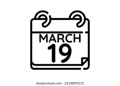 19 March calendar icon text page monthly web design on black and white background vector, icon, or illustration with the month of March 19