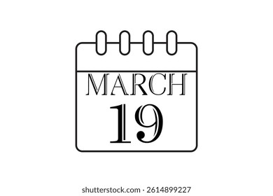 19 March calendar icon text page monthly web design on black and white background vector, icon, or illustration with the month of March 19