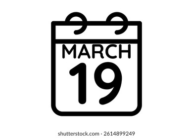 19 March calendar icon text page monthly web design on black and white background vector, icon, or illustration with the month of March 19