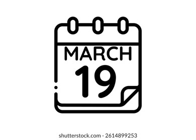 19 March calendar icon text page monthly web design on black and white background vector, icon, or illustration with the month of March 19