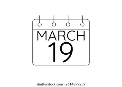 19 March calendar icon text page monthly web design on black and white background vector, icon, or illustration with the month of March 19