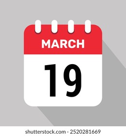 19 march calendar icon vector background. Vector schedule symbol.
