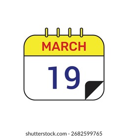 19 de março calendário ícone vetor mês ilustração design