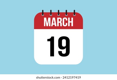 19 March Calendar. March Calendar Vector Illustration.