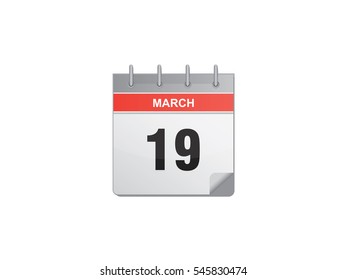 19 March calendar vector illustration on white background