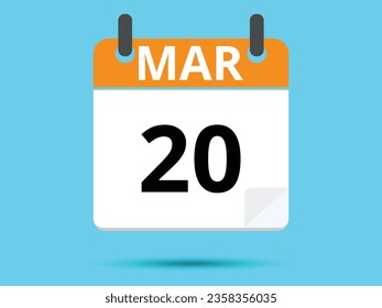 19 March. Flat icon calendar isolated on blue background. Vector illustration.