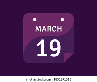 Icono del 19 de marzo Icono de Calendario único día Ilustración vectorial