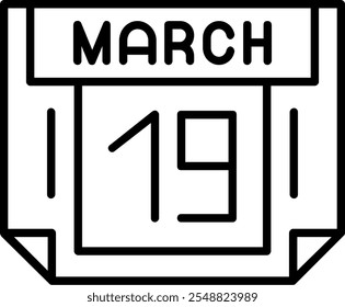 19 March Vector Icon Outline Stlye