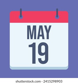 Calendario del 19 de mayo. Fondo Azul. Calendario de vectores.
