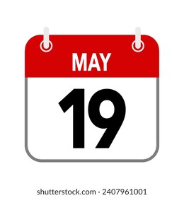 19 de mayo, icono de fecha de calendario sobre fondo blanco.