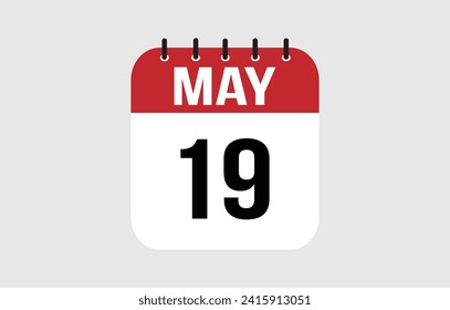 19 May calendar icon. Red calendar page vector for May days and weeks.