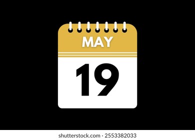 19 May calendar icon página de texto web design mensal em vetor, ícone ou ilustração de fundo dourado, preto e branco com o mês de maio 19