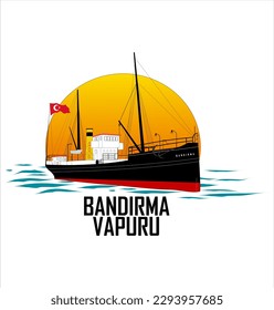 19 de mayo Conmemoración de Ataturk, Día de la Juventud y los Deportes, Vector de Ilustración de Buques. Traducido al inglés:Barco Bandirma