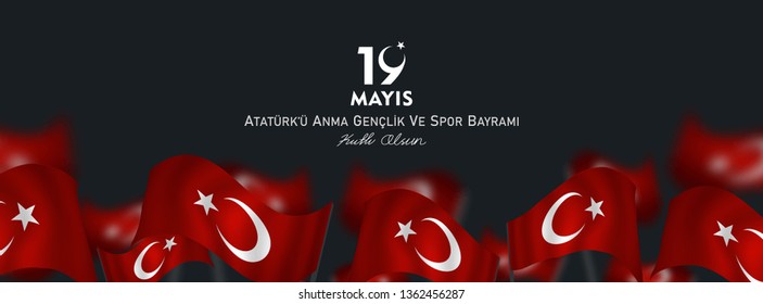 19 may, Commemoration of Atatürk, Youth and Sports Day, (19 mayıs, Atatürk'ü anma gençlik ve spor bayramı.) vector illustration.