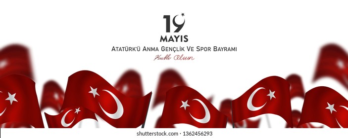 19 Maio, Comemoração de Atatürk, Dia da Juventude e Desporto, (19 mayıs, Atatürk'ü anma gençlik ve spor bayramı.) ilustração vetorial.