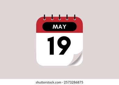 19 May month single day vector, illustration, calendar with rose red, black and off-white color background calendar May 19