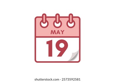 19 May month single day vector, illustration, calendar with maroon, rose and white color background calendar May 19