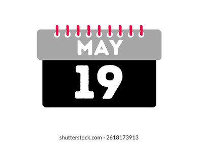 19 may month single day vector, illustration, calendar with ash, black, red and white color background calendar icon of may 19