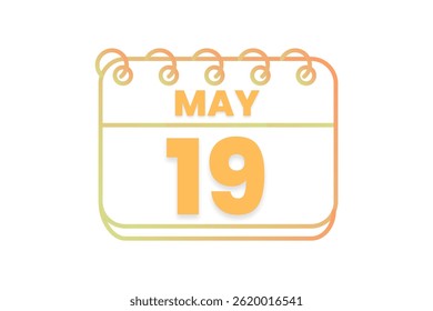 19 de mayo Mes Vector de un solo día, ilustración, calendario con naranja, amarillo, marrón y blanco Icono de calendario de fondo de color del 19 de mayo