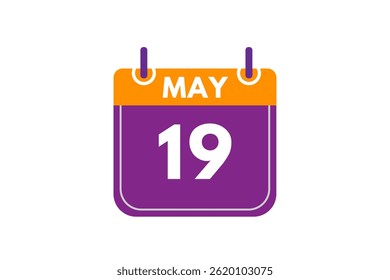 19 may month single day vector, illustration, calendar with orange, purple, ash and white color background calendar icon of may 19
