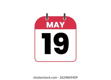 19 may month single day vector, illustration, calendar with red, black and white color background calendar icon of may 19