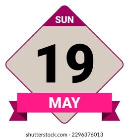 19 de mayo, domingo. Plantilla de fecha. Diseño útil para la promoción de calendarios o eventos. Ilustración vectorial Archivo EPS 10. Aislado sobre fondo blanco. 