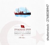19 mayis Ataturk’u anma, genclik ve spor bayrami vector illustration. (19 May, Commemoration of Ataturk, Youth and Sports Day Turkey celebration card.)