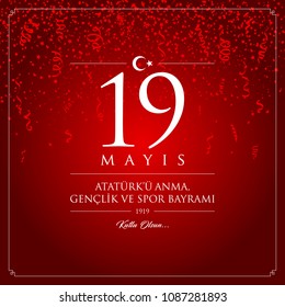 19 mayis Ataturk’u anma, genclik ve spor bayrami vector illustration. (19 May, Commemoration of Ataturk, Youth and Sports Day Turkey celebration card.)