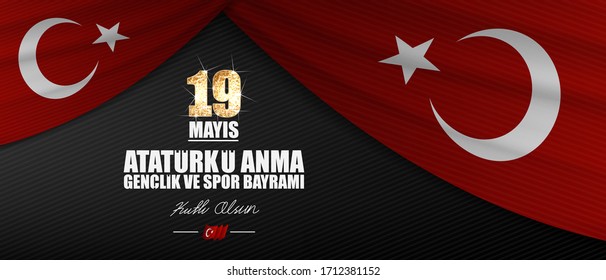 19 mayis, Atatürk'u anma genclik ve bayrami. (19 de mayo, Conmemoración de Atatürk, Día de la Juventud y los Deportes). Ilustración vectorial de celebración