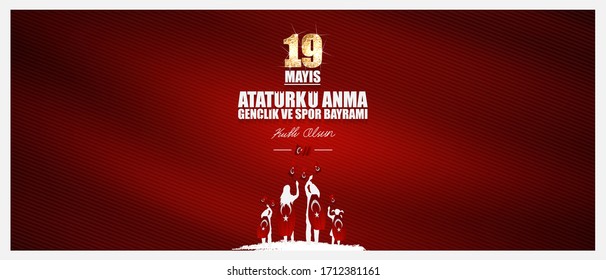 19 mayis, Atatürk'u anma genclik ve bayrami. (19 de mayo, Conmemoración de Atatürk, Día de la Juventud y los Deportes). Ilustración vectorial de celebración