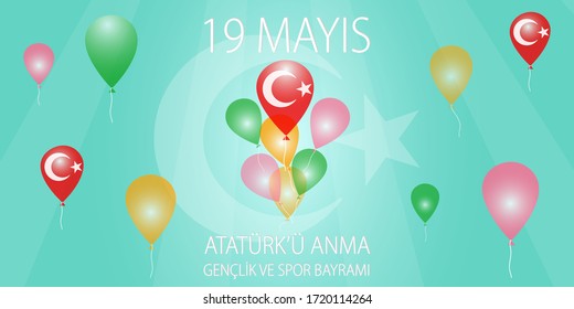 19 mayis Ataturk’u anma, genclik ve spor bayrami. (19 May, Commemoration of Ataturk, Youth and Sports Day Turkey celebration card.)