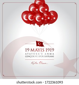 19 mayis Ataturk’u anma, genclik ve spor bayrami vector illustration. (19 May, Commemoration of Ataturk, Youth and Sports Day Turkey celebration card.)