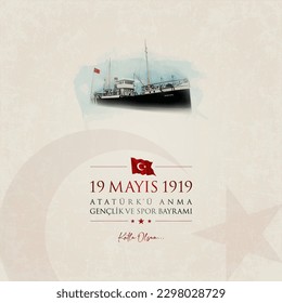 19 mayis Ataturk’u anma, genclik ve spor bayrami vector illustration. (19 May, Commemoration of Ataturk, Youth and Sports Day Turkey celebration card.)