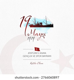 19 mayis Ataturk’u anma, genclik ve spor bayrami vector illustration. (19 May, Commemoration of Ataturk, Youth and Sports Day Turkey celebration card.)