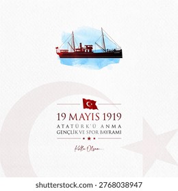 19 mayis Ataturk’u anma, genclik ve spor bayrami vector illustration. (19 May, Commemoration of Ataturk, Youth and Sports Day Turkey celebration card.)