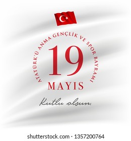 19 mayis Ataturk'u Anma, Genclik ve Spor Bayrami greeting card design. 19 May Commemoration of Ataturk, Youth and Sports Day. Vector illustration. Turkish national holiday. Commemorate Mustafa Kemal's