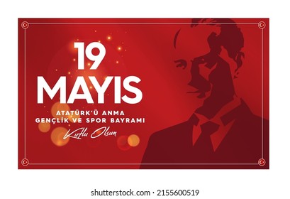 19 mayis Ataturk'u Anma, Genclik ve Spor Bayrami, Übersetzung: 19. Mai Gedenken an Atatürk, Jugend und Sport Tag. Türkei.