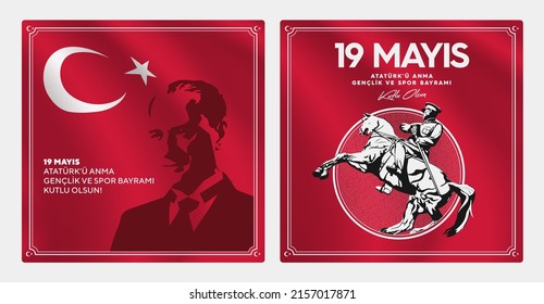 19 mayis Ataturk'u Anma, Genclik ve Spor Bayrami,  translation: 19 may Commemoration of Ataturk, Youth and Sports Day. Turkey.