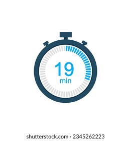 19 minutes countdown timer or digital counter timer clock vector icon. 19 min Stopwatch vector icon, digital timer.